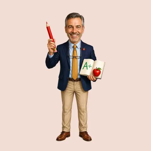 Karikatur-Figur einer Lehrkraft
